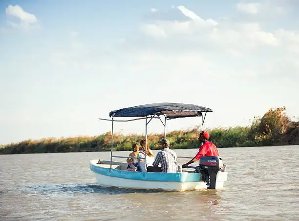 People in a boat at Rufik River on a 4-day safari to Nyerere National Park