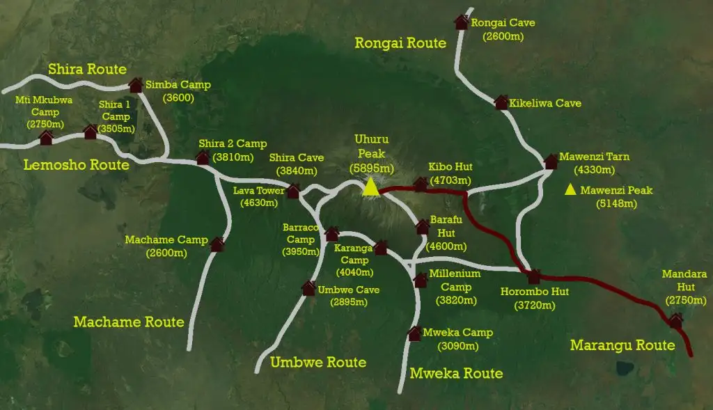 Mount Kilimanjaro routes map