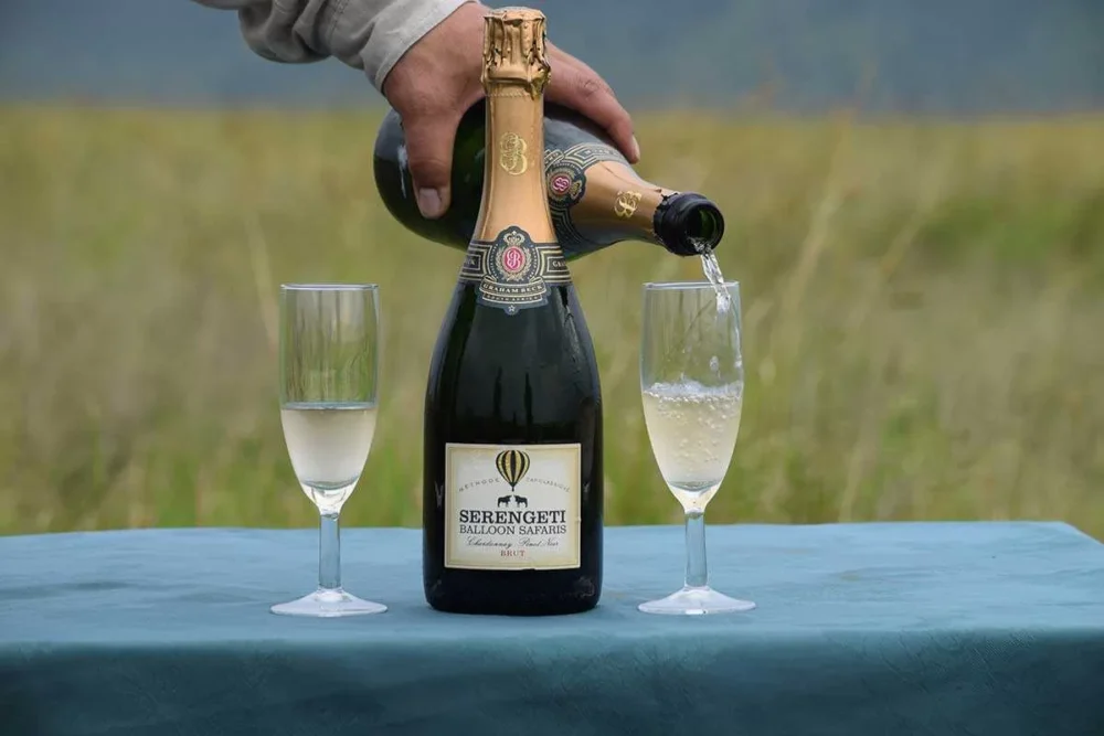 hot air balloon safari champagne celebration serengeti tanzania