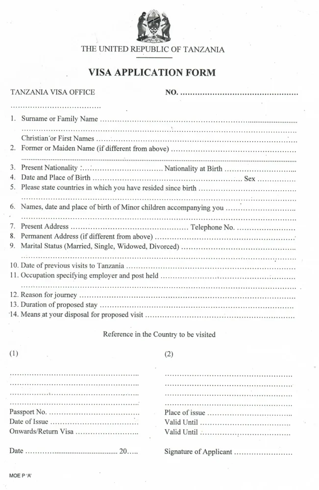 Tanzania visa application form personal information section with passport details required for US citizens