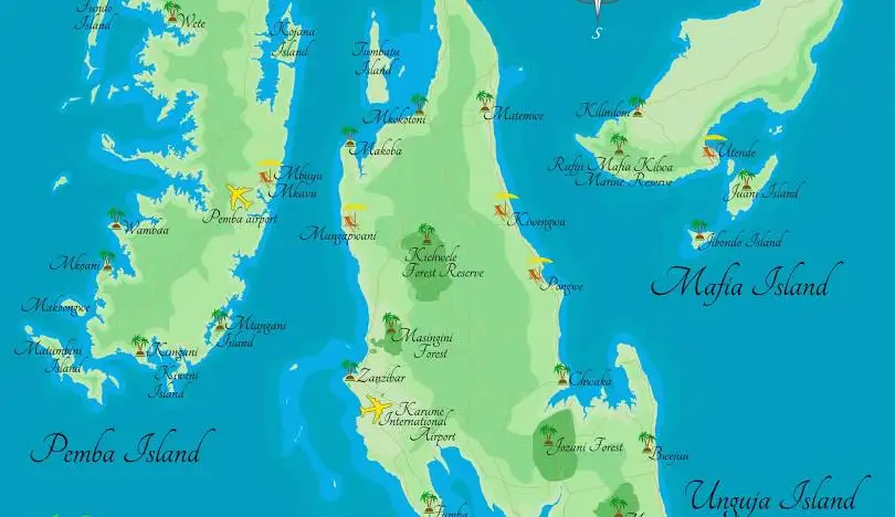 map pemba unguja mafia islands tanzania